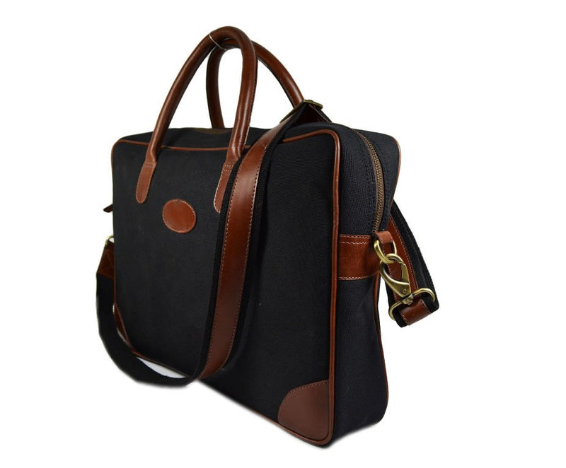 Provo Leather Canvas Portfolio Bag - Raven Black