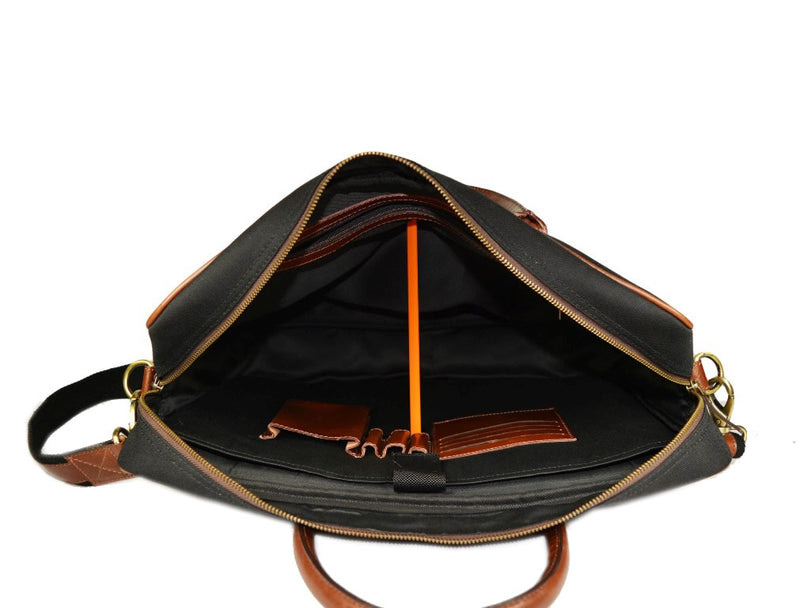 Provo Leather Canvas Portfolio Bag - Raven Black