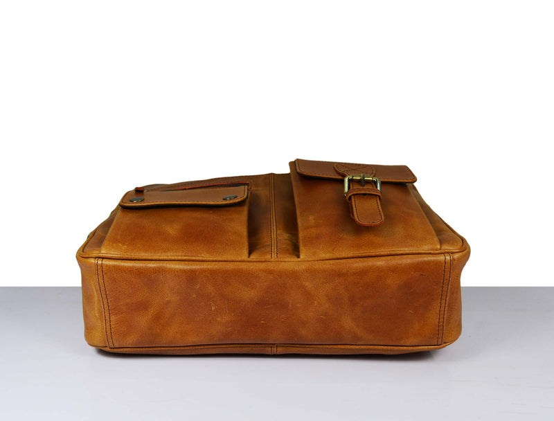 Elgin Leather Portfolio Bag - Caramel Brown