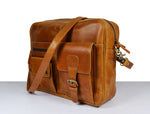 Elgin Leather Portfolio Bag - Caramel Brown