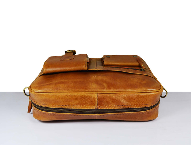 Elgin Leather Portfolio Bag - Caramel Brown