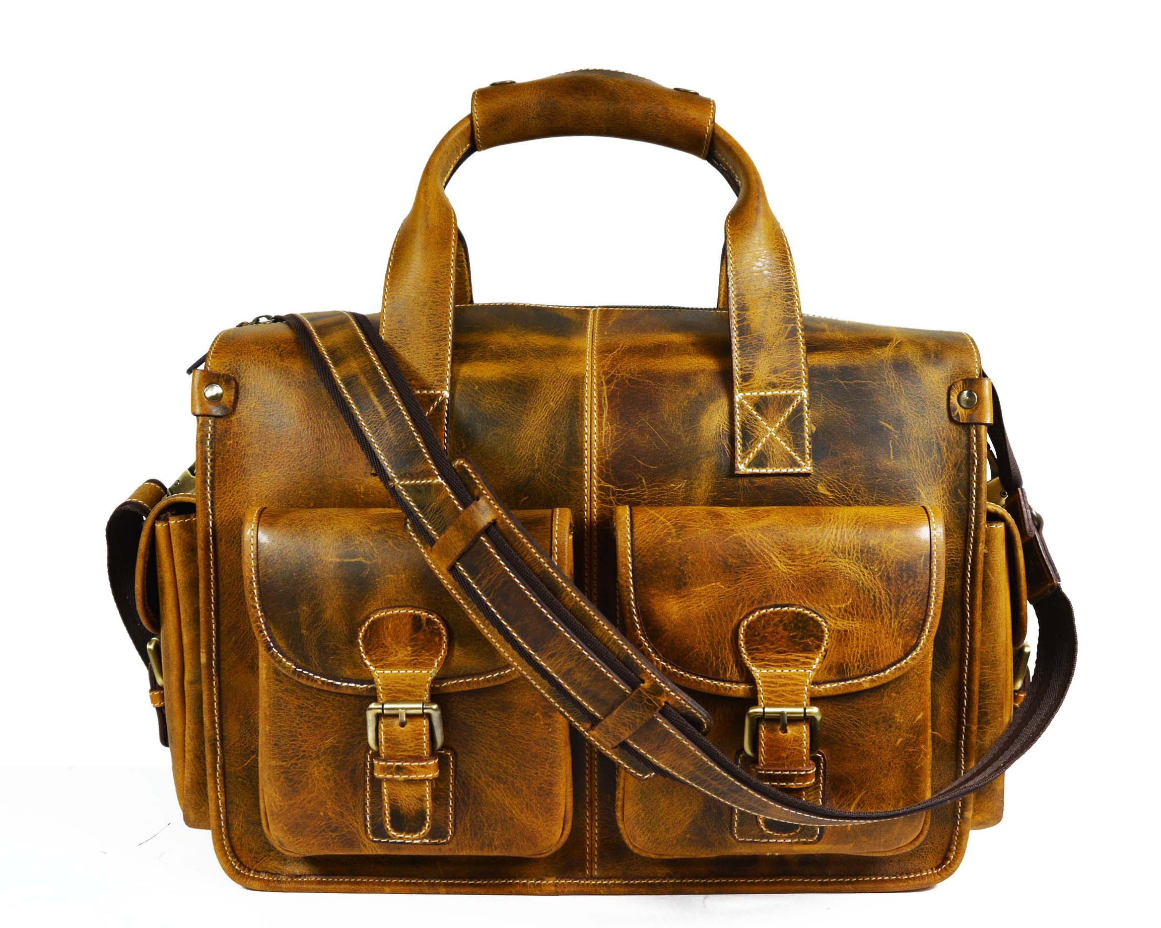 Antioch Leather Portfolio Bag - Caramel Brown
