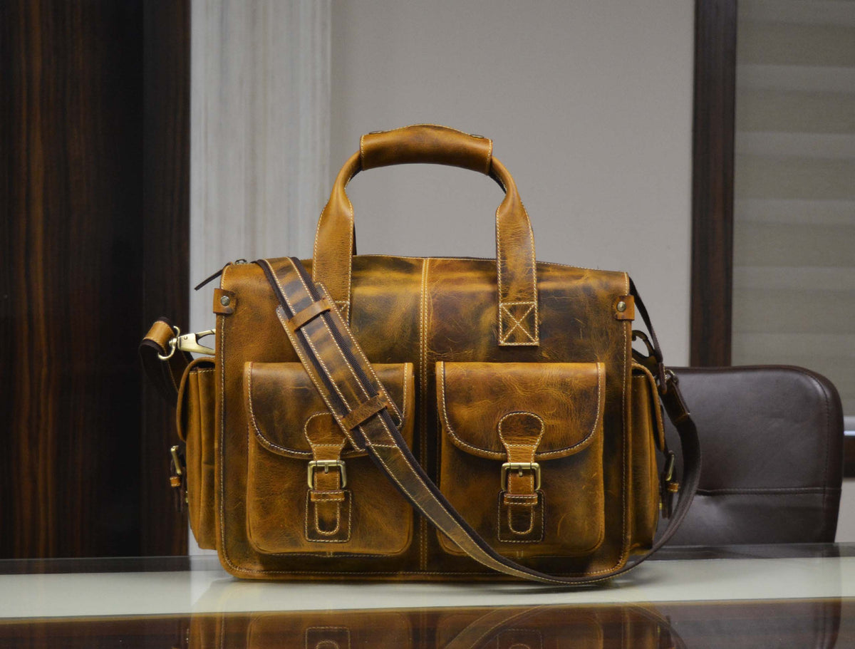 Antioch Leather Portfolio Bag - Caramel Brown