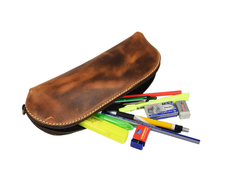 Vintage Leather Pencil Case - Stationery Pouch