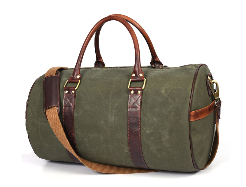Leather Canvas Travel Bag - Green