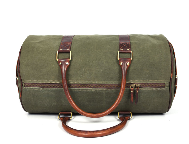 Leather Canvas Travel Bag - Green