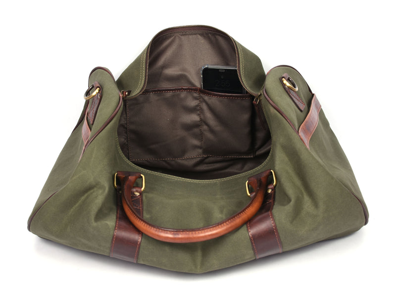 Leather Canvas Travel Bag - Green