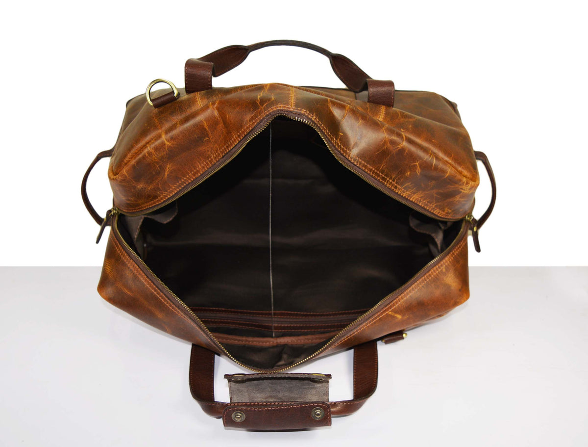 Leather Duffle Bag -  Pecan Brown