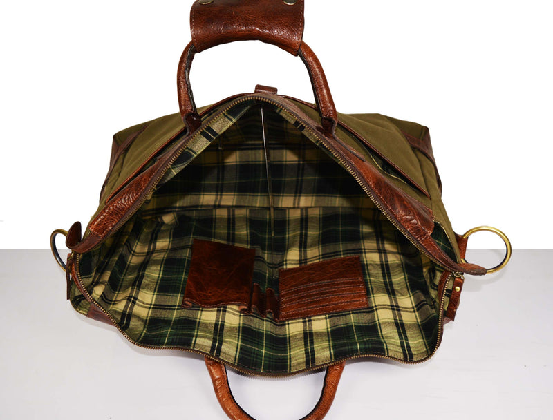 Murrieta Leather Canvas Travel Bag - Olive Green