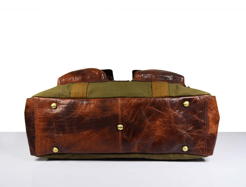 Murrieta Leather Canvas Travel Bag - Olive Green