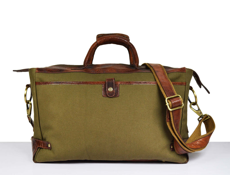Murrieta Leather Canvas Travel Bag - Olive Green