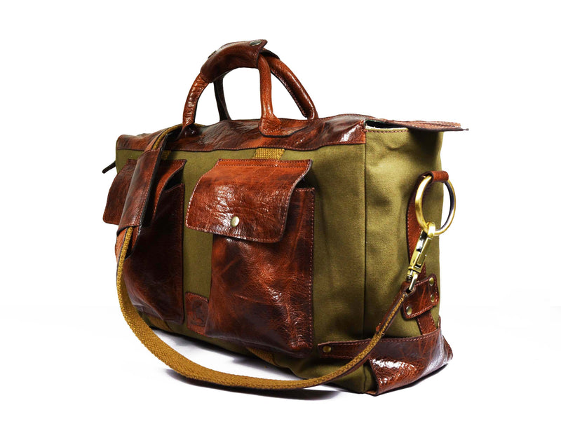Murrieta Leather Canvas Travel Bag - Olive Green