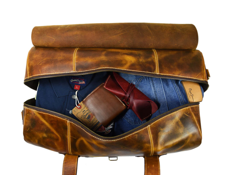 Peoria Leather Weekender Bag - Caramel Brown
