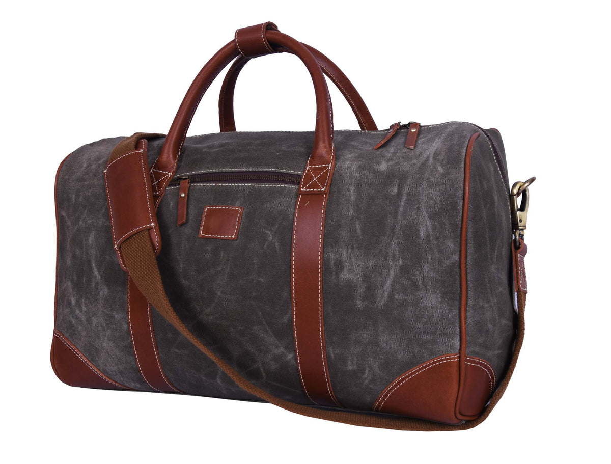 Leather Canvas Travel Bag - Grey