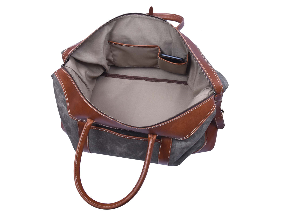 Leather Canvas Travel Bag - Grey