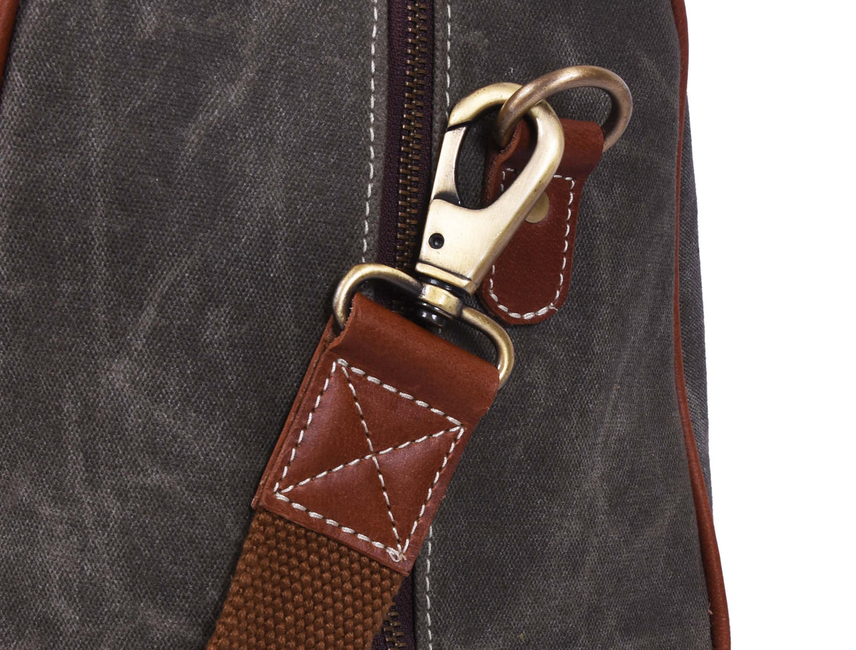 Leather Canvas Travel Bag - Grey