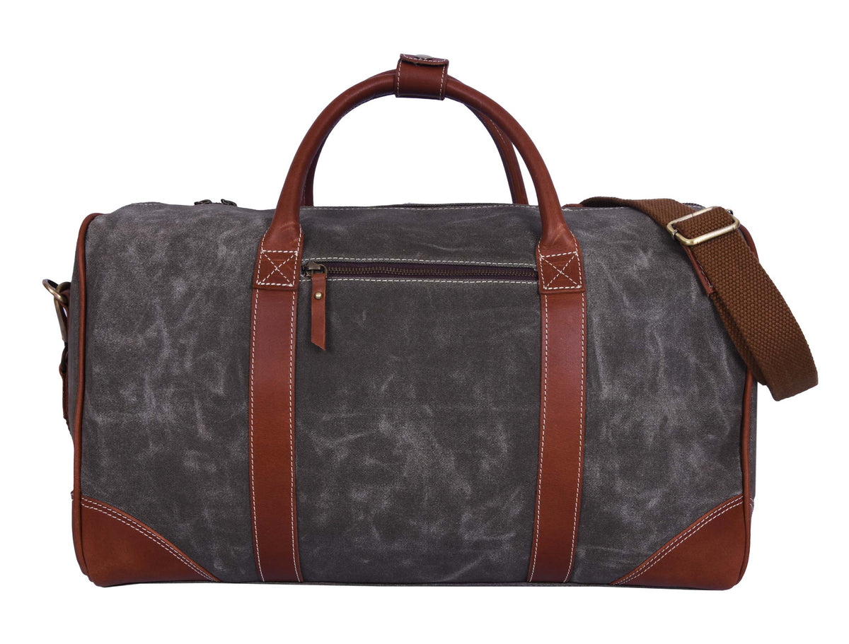 Leather Canvas Travel Bag - Grey