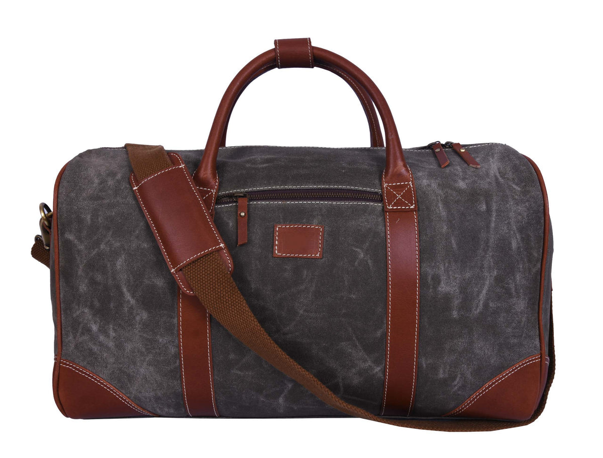 Leather Canvas Travel Bag - Grey