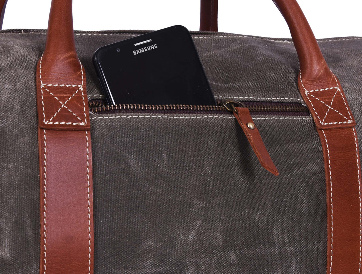 Leather Canvas Travel Bag - Grey