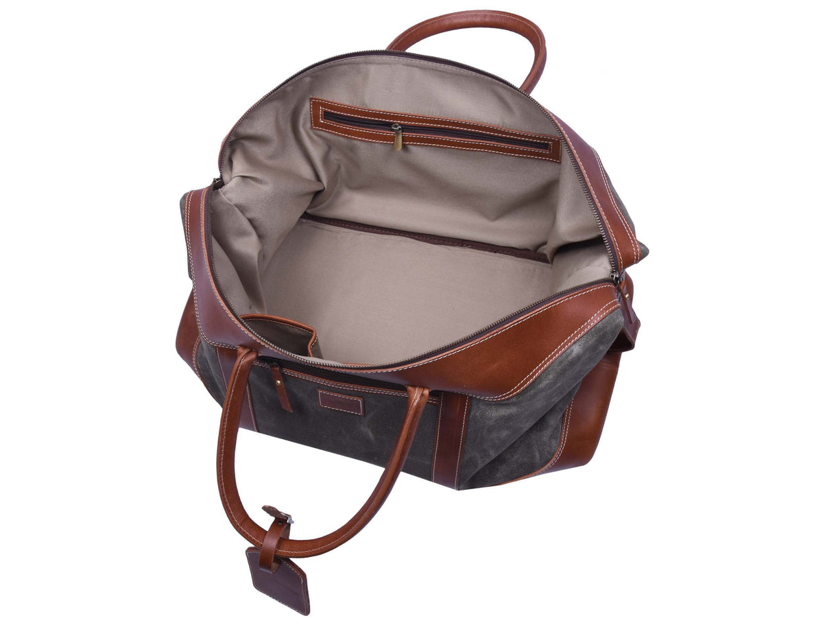 Leather Canvas Travel Bag - Grey