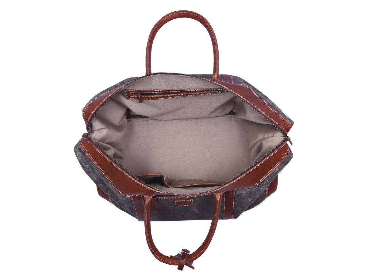 Leather Canvas Travel Bag - Grey