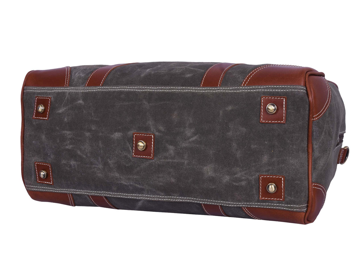Leather Canvas Travel Bag - Grey