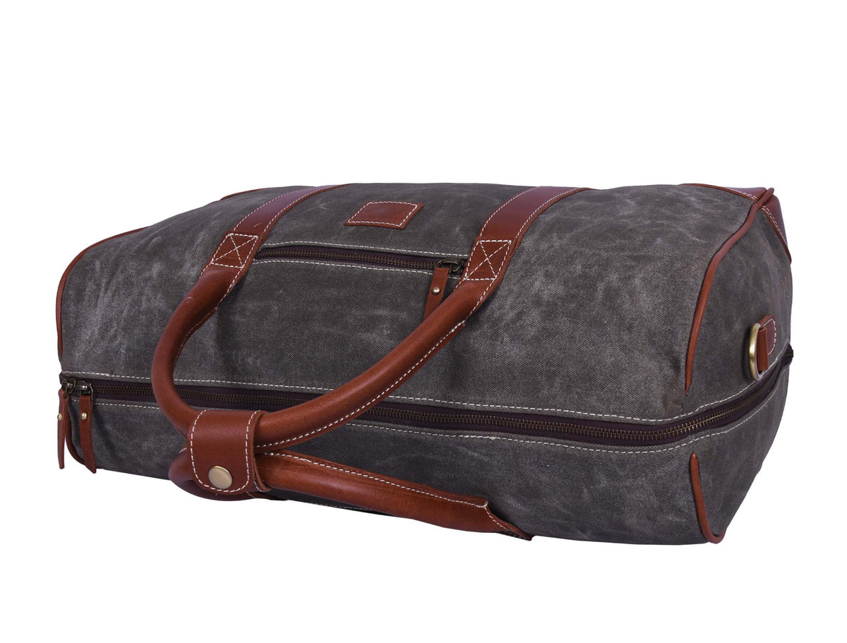 Leather Canvas Travel Bag - Grey