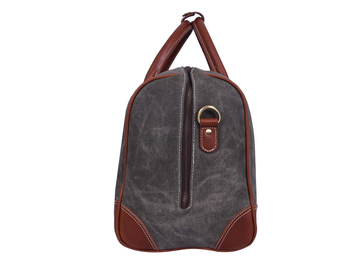 Leather Canvas Travel Bag - Grey