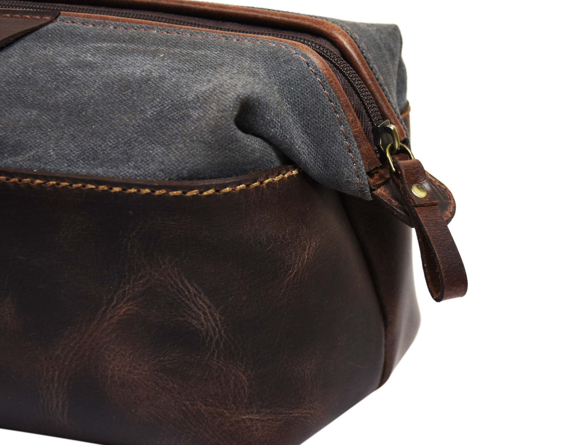 Leather Canvas Toiletry Bag - Anchor