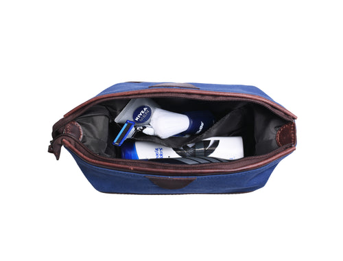 Leather & WaxCan Toiletry Bag - Navy