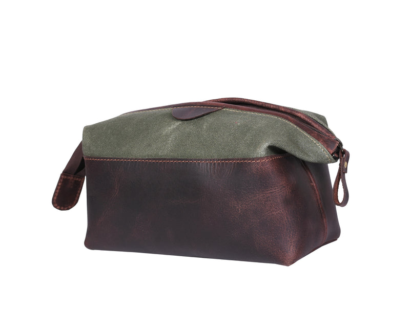 Killeen Leather & WaxCan Toiletry Bag -  Fossil Green
