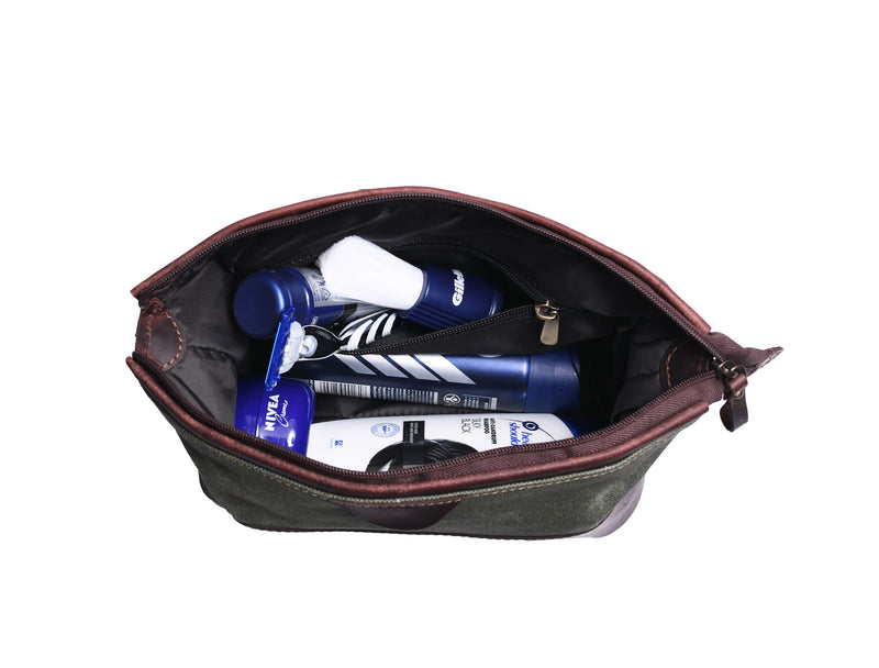 Killeen Leather & WaxCan Toiletry Bag -  Fossil Green