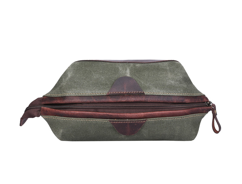 Killeen Leather & WaxCan Toiletry Bag -  Fossil Green