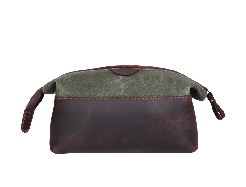 Killeen Leather & WaxCan Toiletry Bag -  Fossil Green