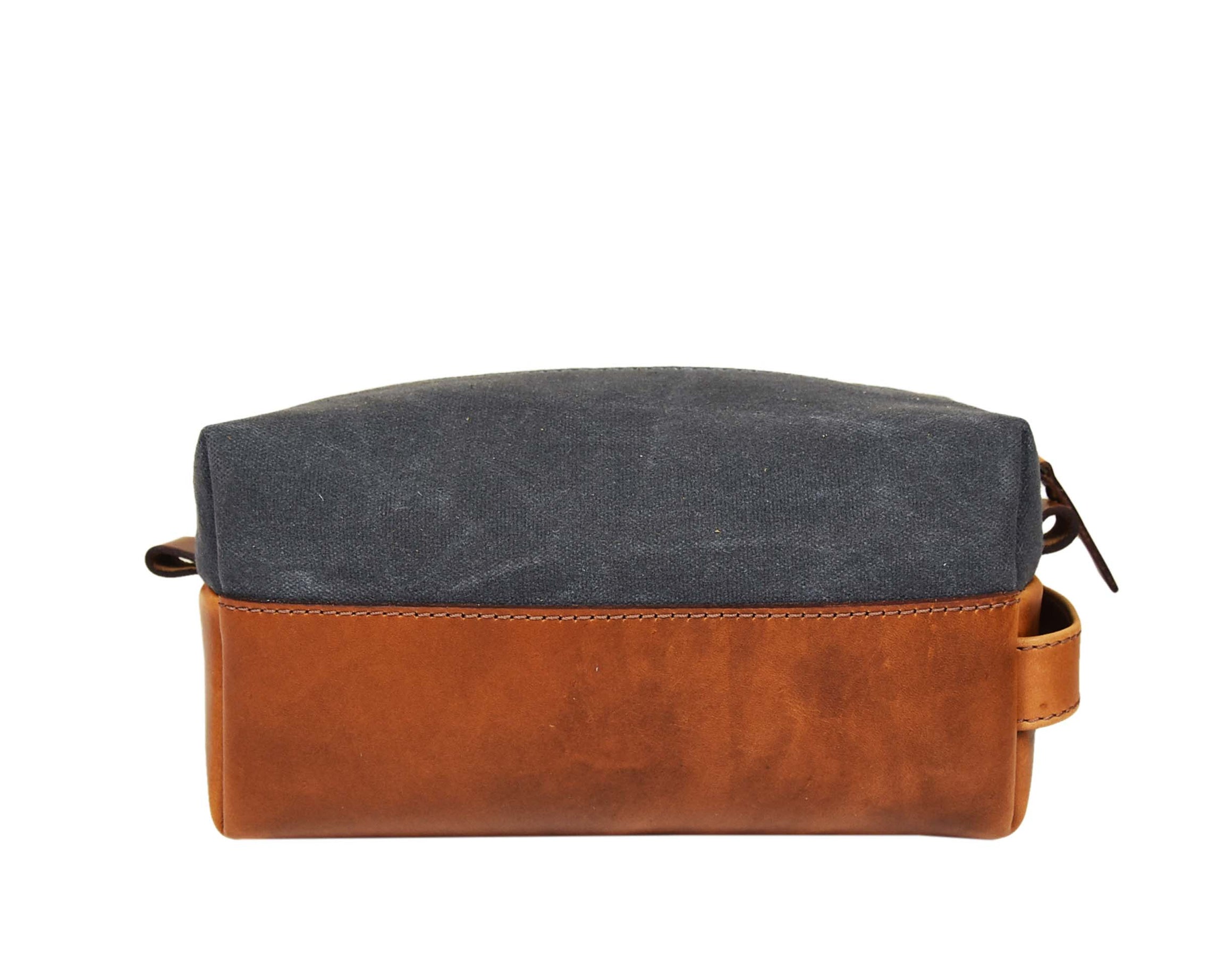 Dorval Leather Canvas Toiletry Bag - Cinnamon Brown