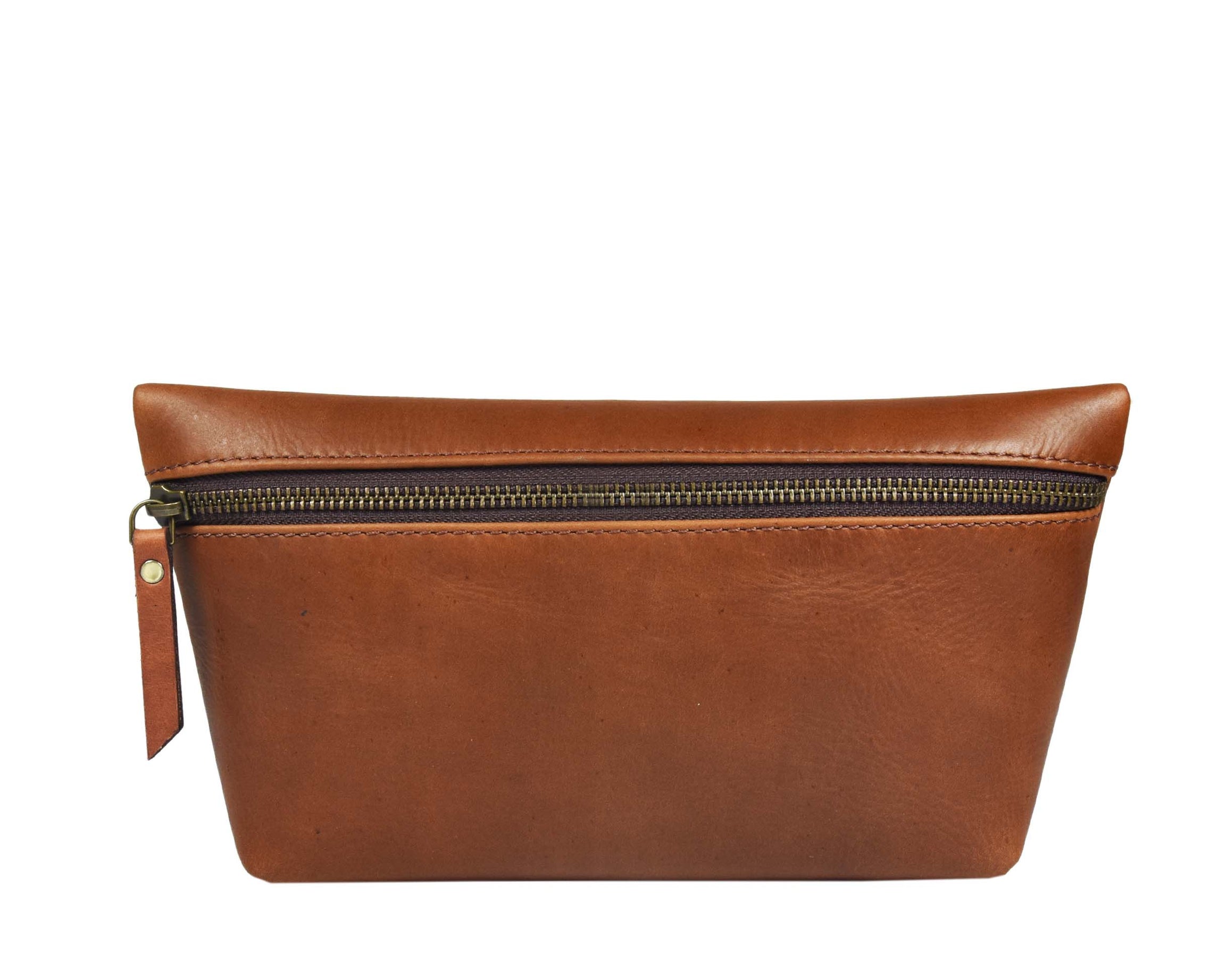 Belleza Leather Makeup Bag - Saddle