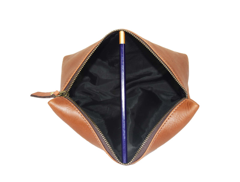 Belleza Leather Makeup Bag - Saddle