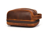 Akron Leather Toiletry Bag - Walnut Brown.