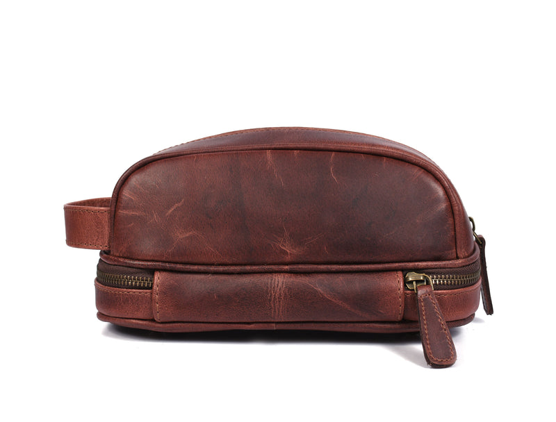 Akron Leather Toiletry Bag - Walnut Brown.