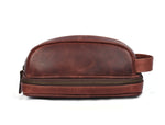 Akron Leather Toiletry Bag - Walnut Brown.