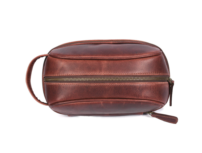 Akron Leather Toiletry Bag - Walnut Brown.