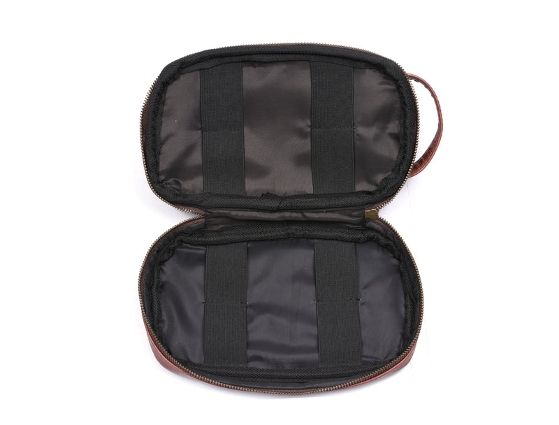 Akron Leather Toiletry Bag - Walnut Brown.