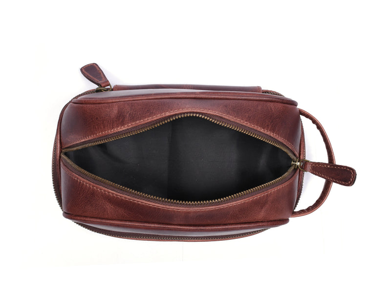 Akron Leather Toiletry Bag - Walnut Brown.