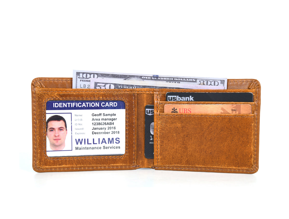 Leather RFID Blocking Mens Wallet - Tawny Brown